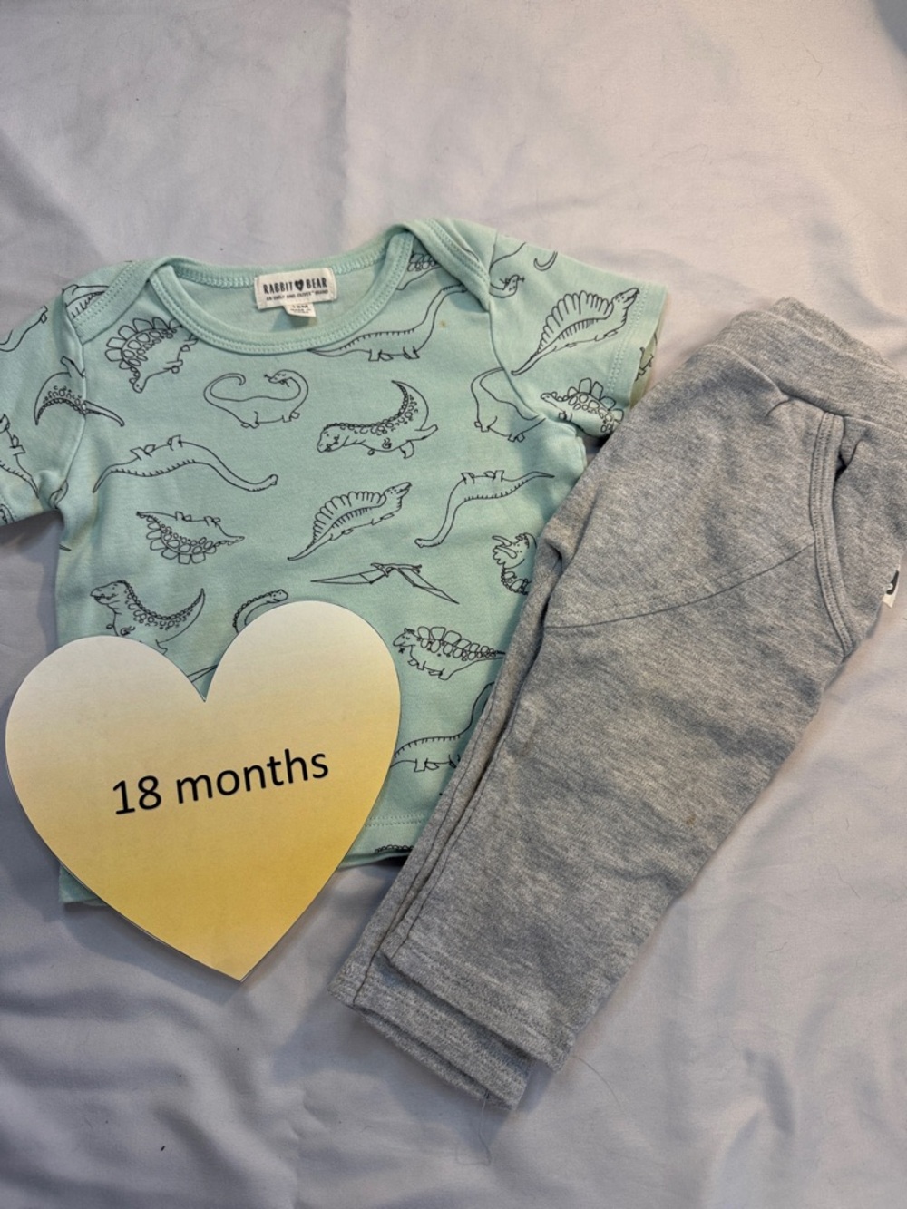 Rabbit + bear - Organic Cotton Dinosaur Print Baby Outfit